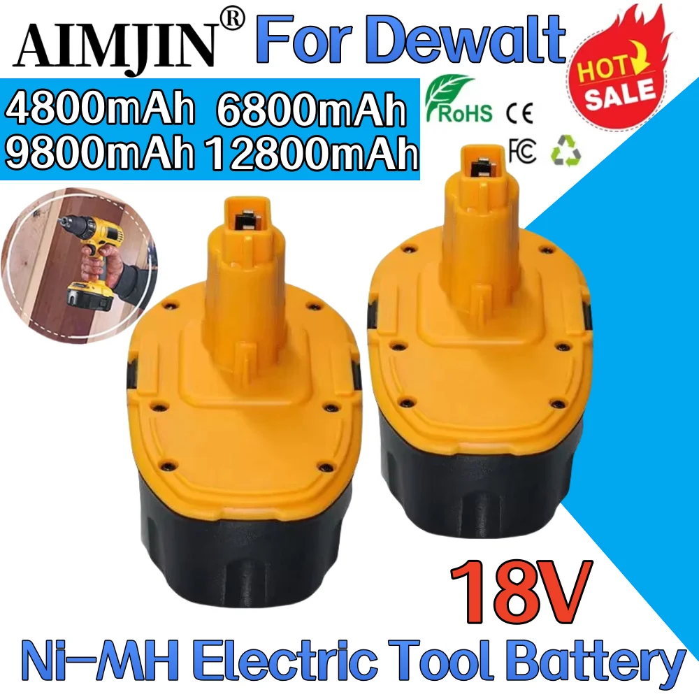 Compatible for Dewalt 12800mAh 18V Ni-MH Power Tool Battery DC9096 DE9039 DE9095 DW9098 DE9503 DW9096 High-Quality Replacement