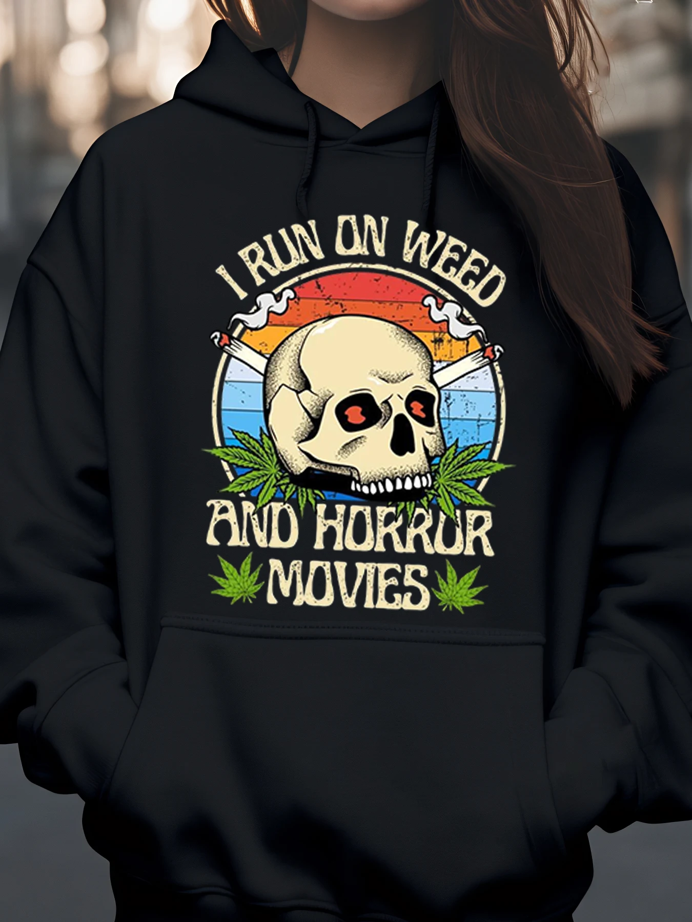 

Толстовка с капюшоном на Хэллоуин с принтом черепа и травы для женщин, повседневная одежда, праздничный наряд