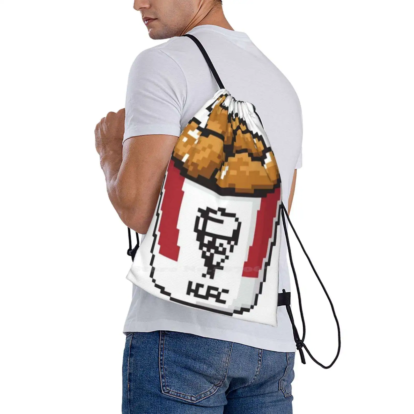 Kfc Bucket Pixel Art New Arrivals Unisex Bags Student Bag Backpack Fried Chicken Fried Chicken Bucket Bucket Of Chicken Chicken