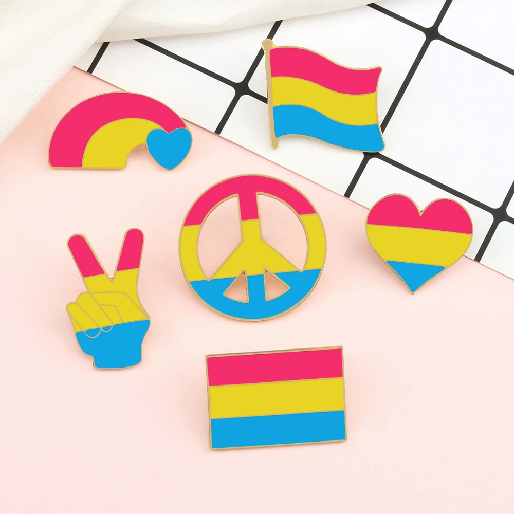 Pansexuality Pan sexual Rainbow Flag Heart Peace And Love Unisex Custom Badges Brooches Enamel Lapel Pins Jewelry Accessory Gift