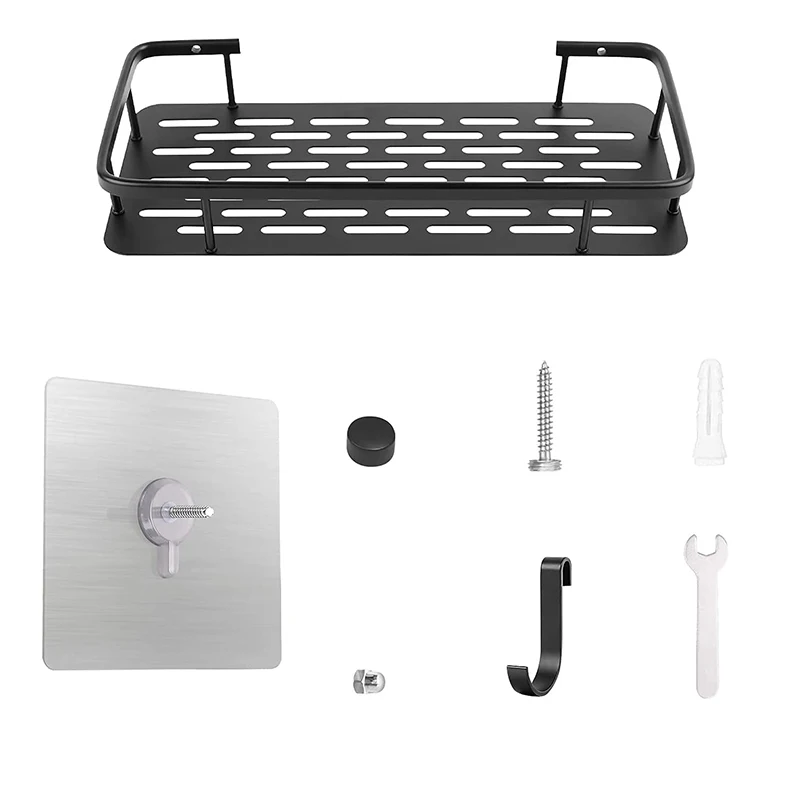 Shower Shelf Wall Mount Storage Rack Hollow Bottom Rustproof Aluminium Holder For Kitchen Bathroom Space Saving