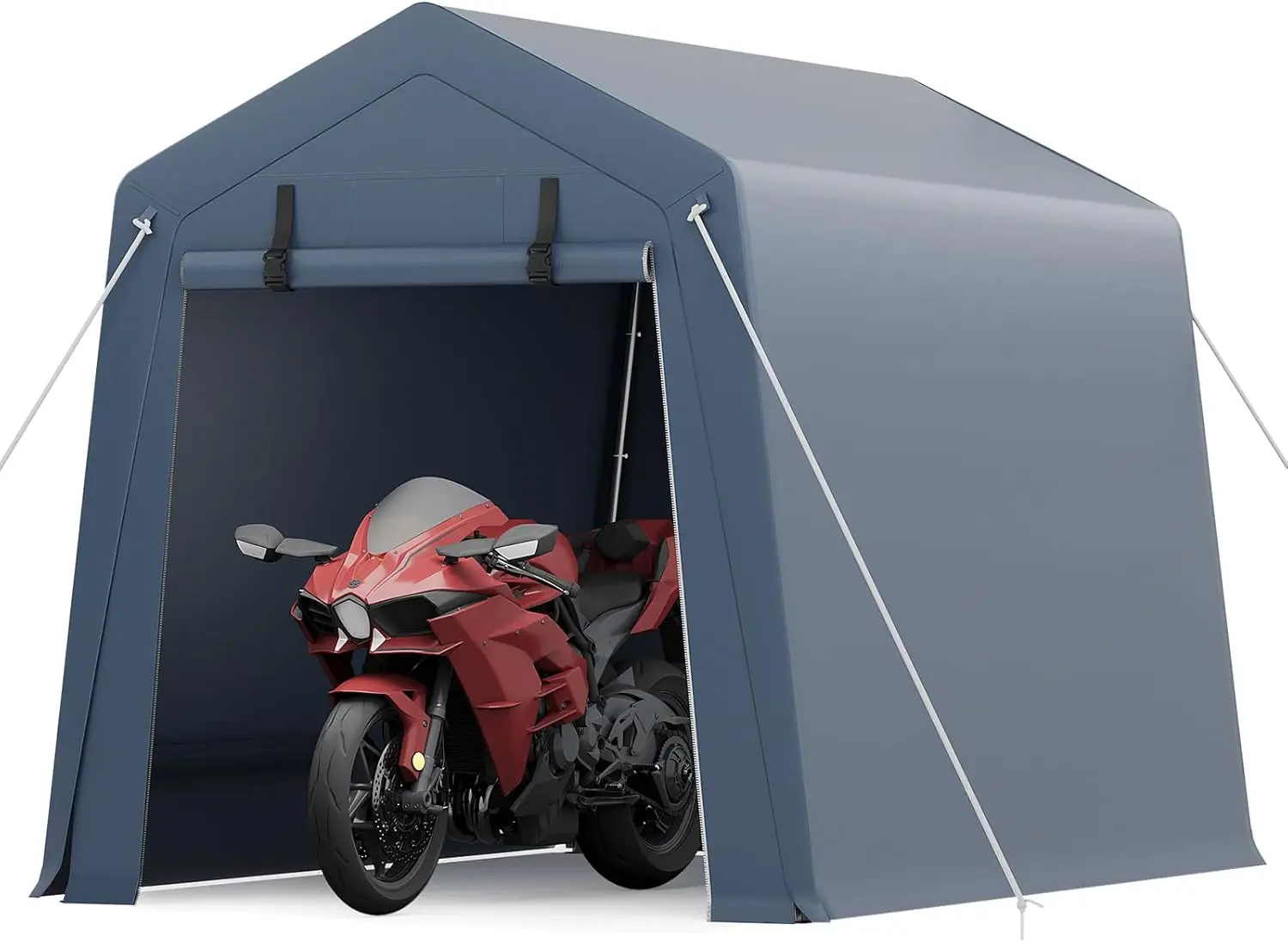 

6x8 ft Outdoor Storage Shed, Portable Carport with Roll-up Ventilated Zipper Door and Windows, Heavy Duty Waterproof Tarp, St
