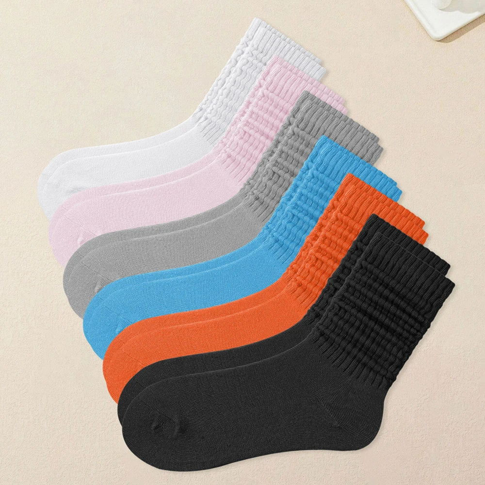 6 Pairs Slouch Scrunchy Socks Cotton Ladies Girls Casual Knee High Boot Sock Streetwear For Men Women High Boot Loose Sock