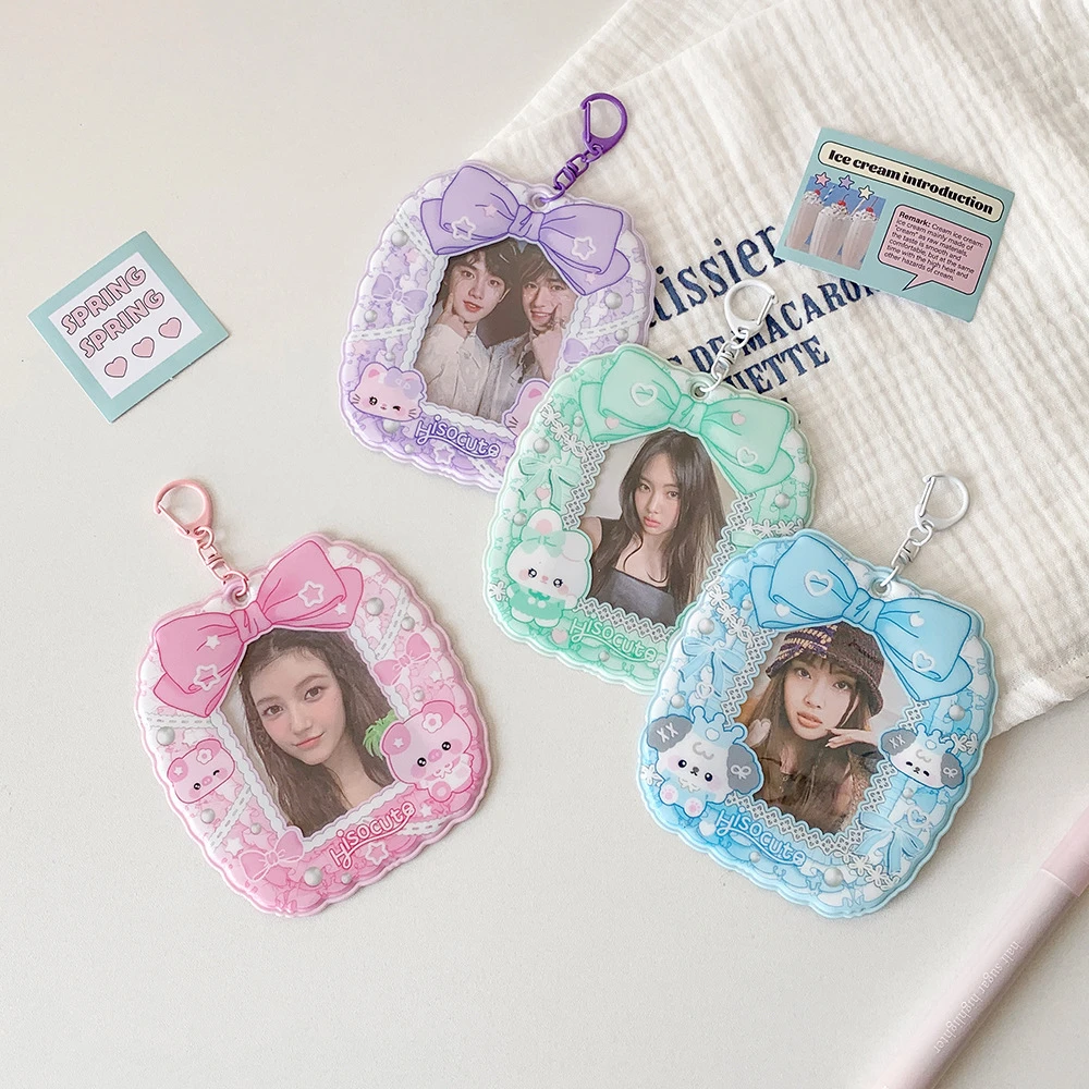 

Bowknot Animals Korean Photocard Holder PVC Card Cover Keychain Pendant ID Photo Photocard Frame Idol Photo Card Picture