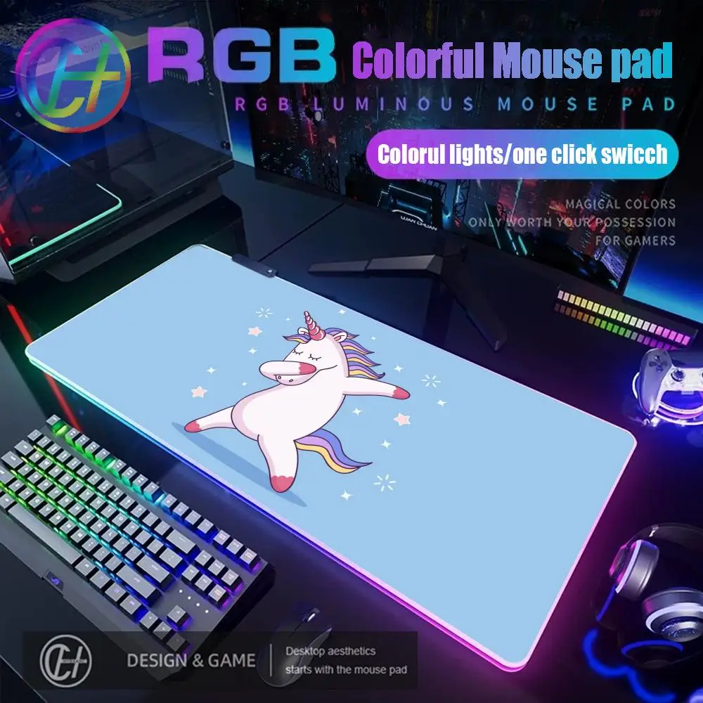 

HYBXAXC Mouse Pad Cute Cartoon Unicorn RGB Gaming Mouse Pad Desk Mat HD Gamer Large LED Light XXL 900x400x3mm Mouse Pad
