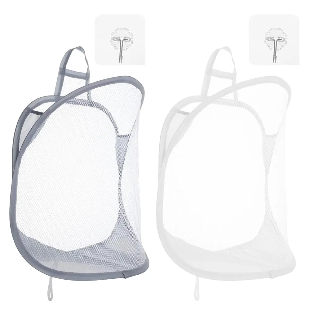 

Набор из 2 подвесных мешков для белья, сетчатая подвесная корзина для белья, складной компактный органайзер для белья, серый и белый, полиэстер