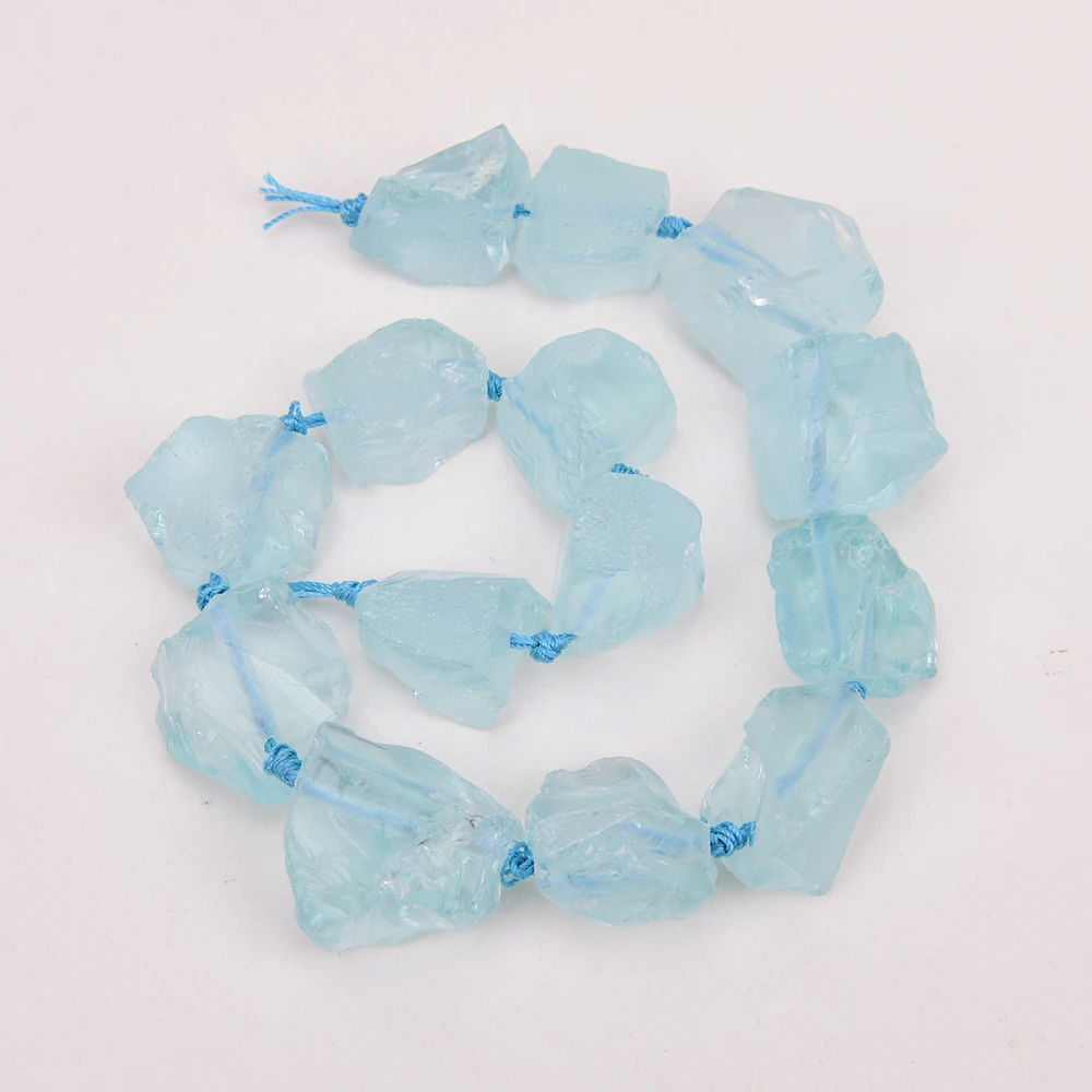 APDGG Natural Aquamarine Color Blue Glass Big Quartz Rough Nugget Loose Beads 16\