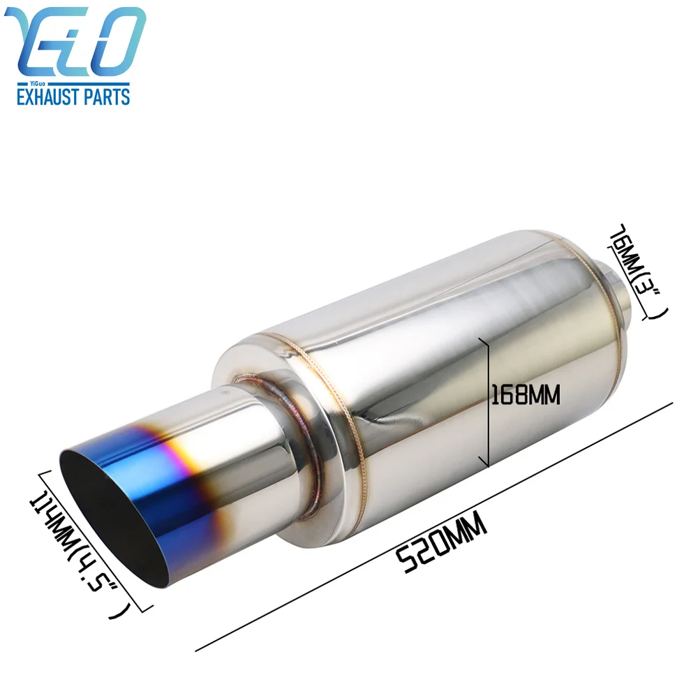 Universal Car Muffler Stainless Steel Straight Pipe Exhaust System High Performance Racing Exhaust 76mm Inlet 114mm Outlet