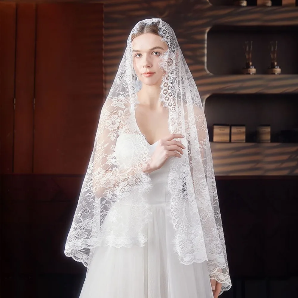 Elegant Lace Women Shawl Black Flower Wedding Veils Long Catholic Veil Mantilla
