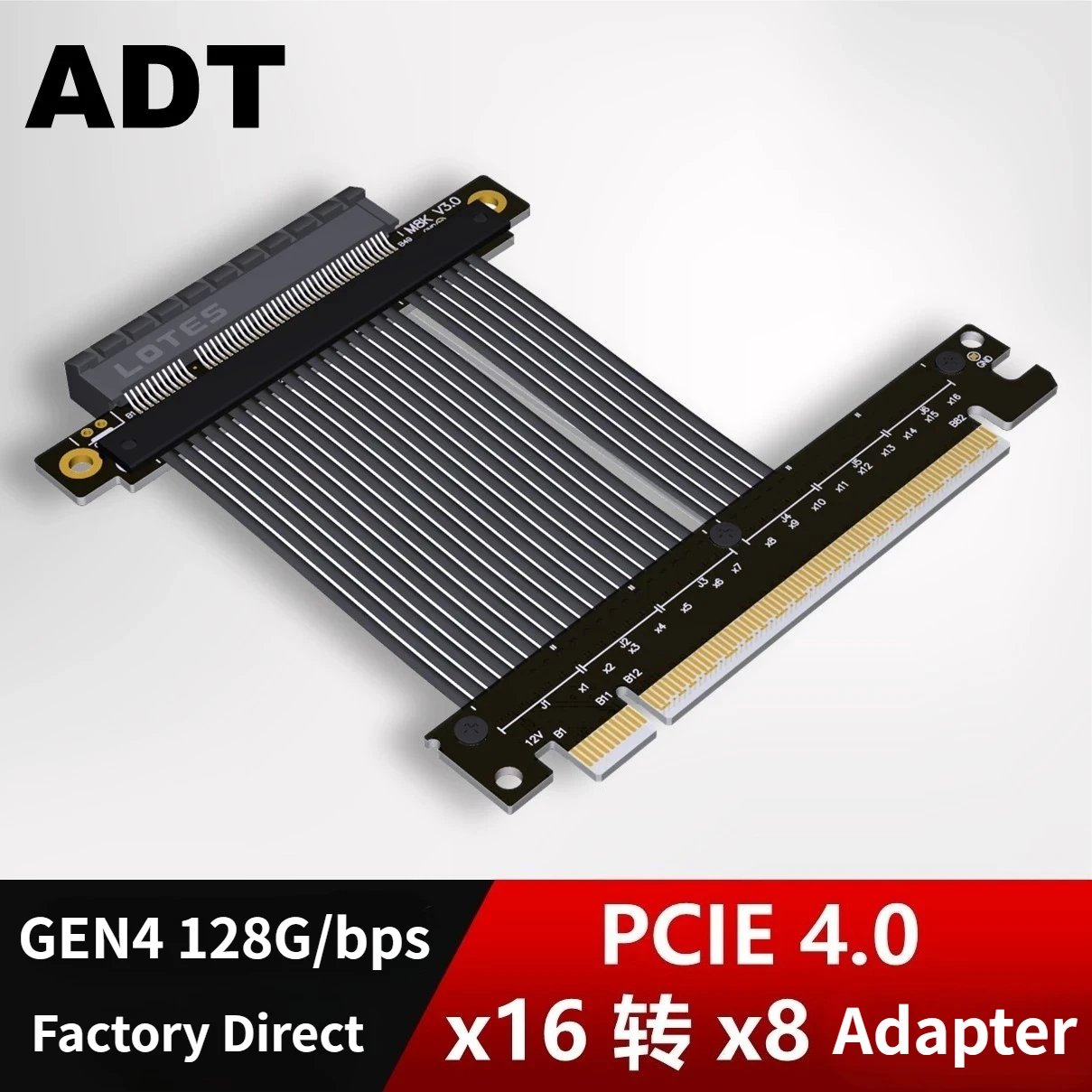 PCI Express 4.0 x16 to x8 Slot Extender Adapter for U.2 NVMe SSD PCIe Gen4 16x to 8x Card Extension Cable for Graphics 1U Server