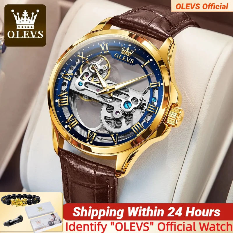 

OLEVS 6661 Роскошные брендовые мужские часы, оригинальный кожаный ремешок, 30 м, водонепроницаемые, светящиеся, полностью полый циферблат, автоматические механические часы