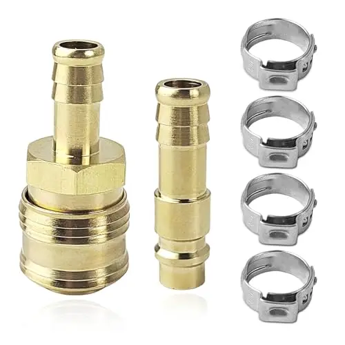 Air Compressor Hose Connector 10mm with Self Tightening Hose Clamp Suitable for Pneumatic Hoses and Compressed Air Tools