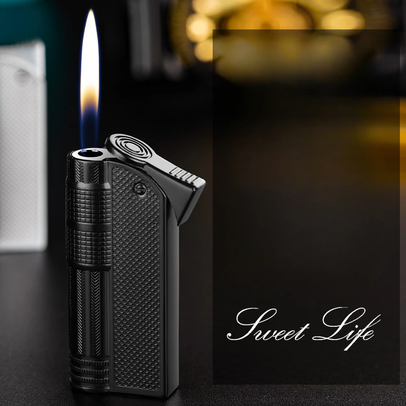 

New Metal Retro Open Fire Lighter Retro One Button Ignite Butane Gas Inflatable Lighter Smoking Accessories Gift Tool