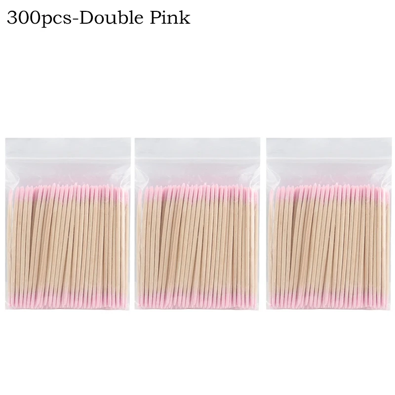 100/300/500Pcs Einweg Holz Baumwolle Tupfer Doppel Kopf Lippenstift Ohr Tupfer Wimpern Reinigung Baumwolle Knospen Maniküre schönheit Liefert