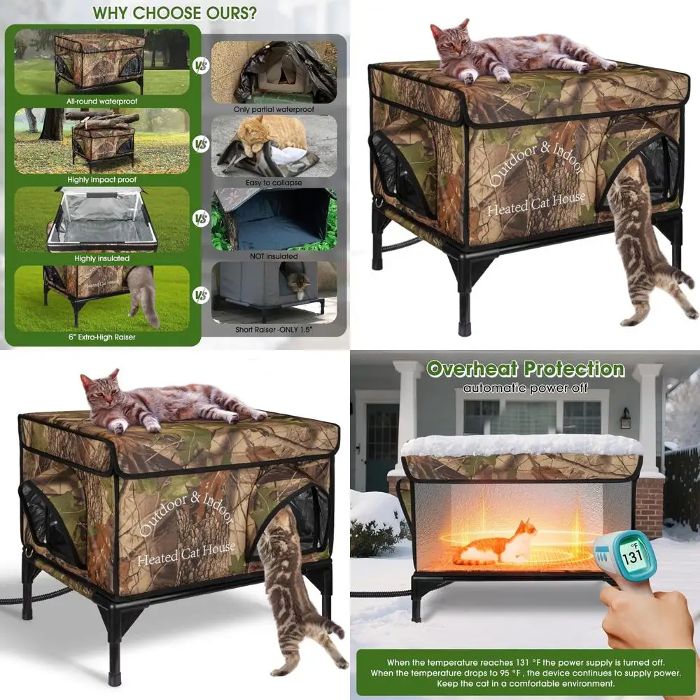 

Утепленный уличный домик для кошек с подогревом для зимы, всепогодный приподнятый домик для бездомных кошек (22x16.5x18)