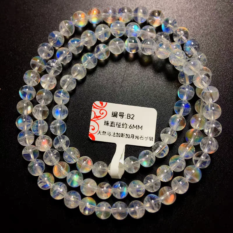 Natural Colorful Moonstone Clear Round Beads Bracelet 6mm 3 Laps Rainbow Women Fashion Jewelry Ma Island Moonstone AAAAA