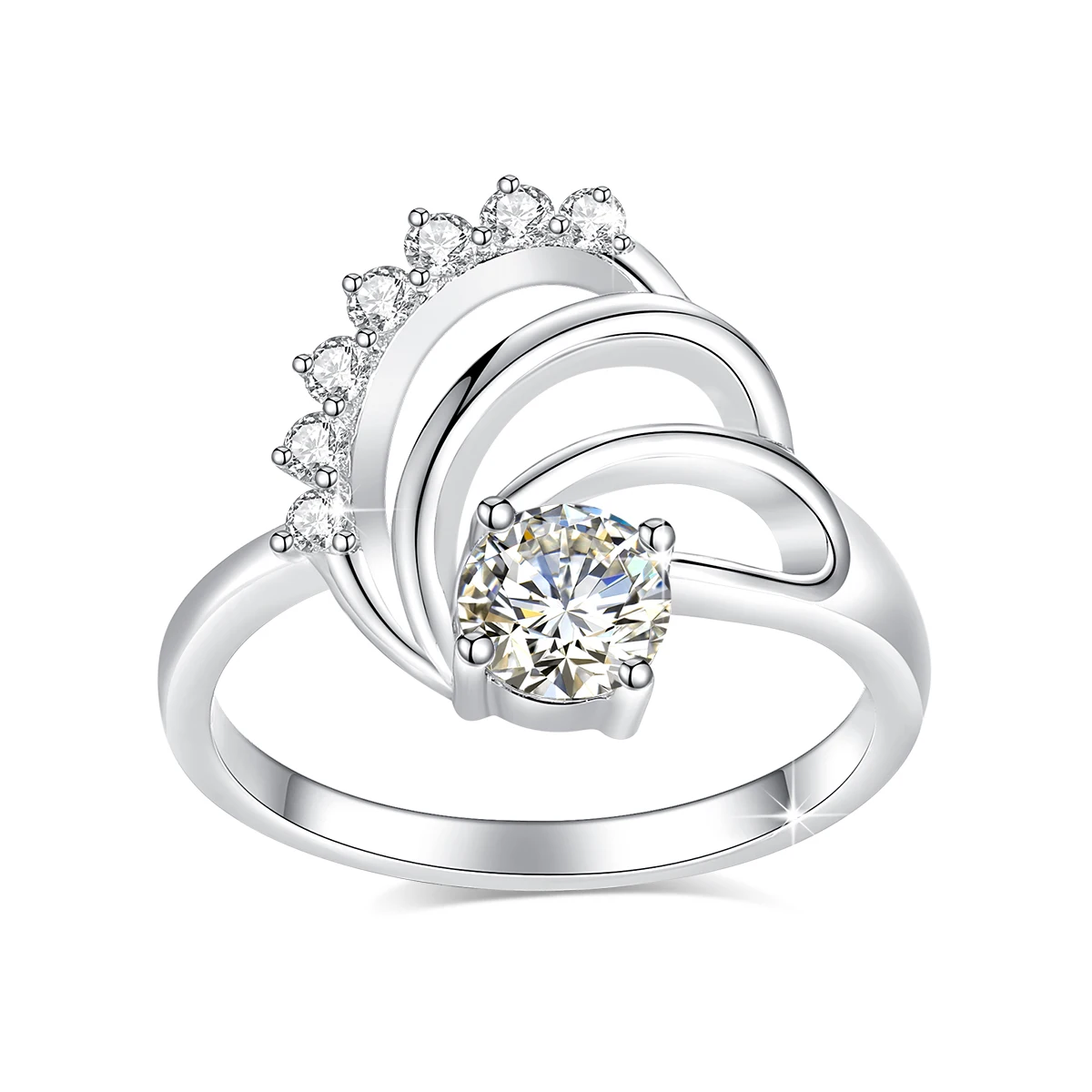 

Rhodium Plating Pure Silver Ring Stackable Crown Flower 925 Sterling Silver Rings for Women Wedding Band Engagement Jewelry Gift