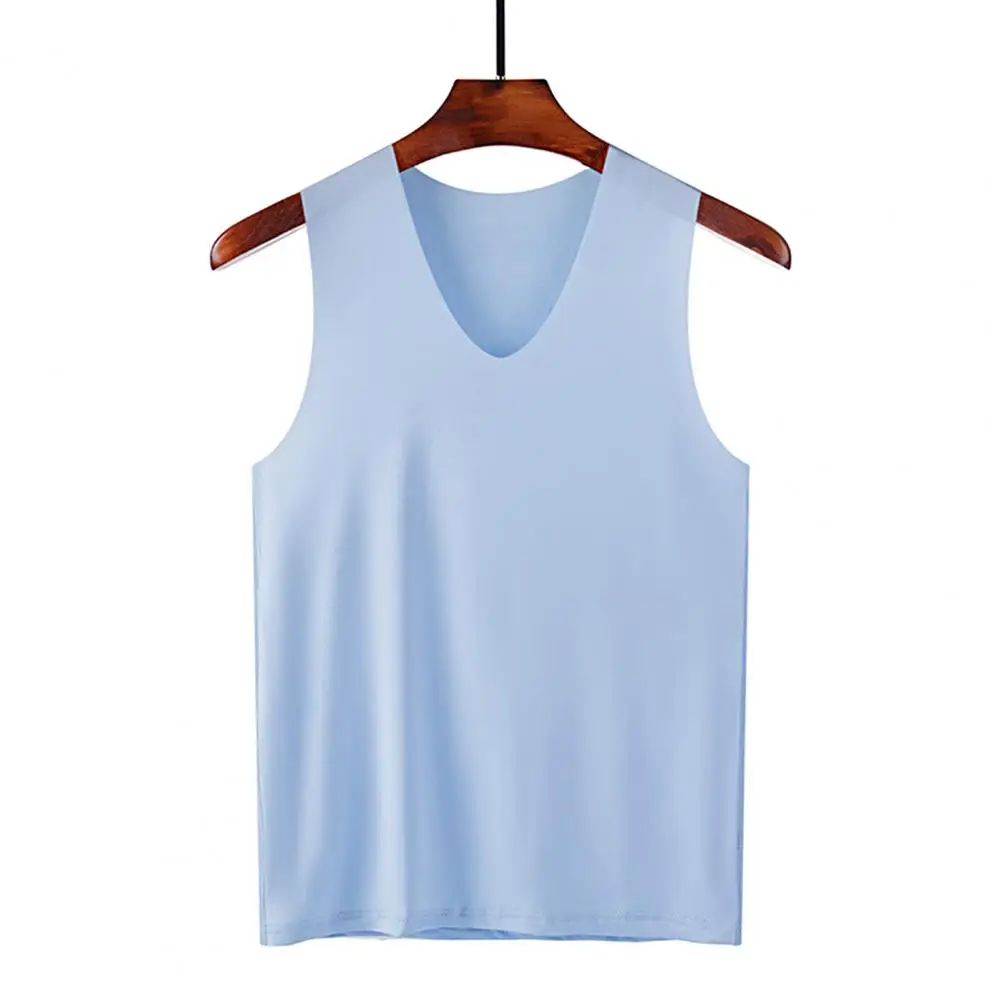 Male Summer Ice Silk T-Shirts Sleeveless V-Neck Vest Tank Top Breathable Cool Sports Undershirt Casual Gyms Running Vest M-5XL