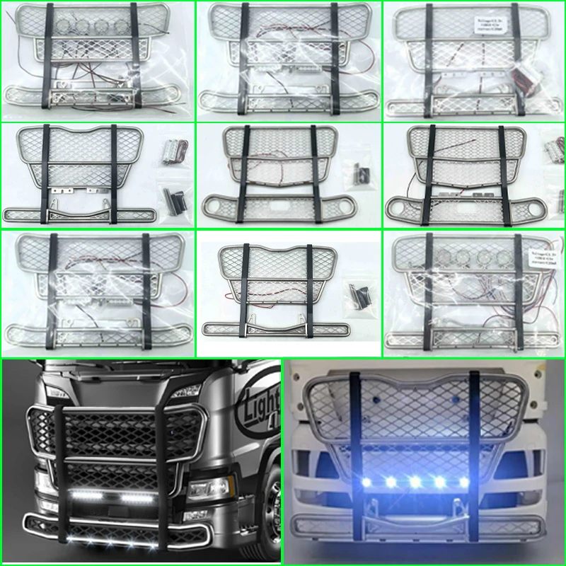 LED 1 Set Metal Crash Barrier Cattle Pen for 1/14 Tamiya RC Truck Scania 770s Volvo 56360 Actros Man Gtx 540 DIY Parts