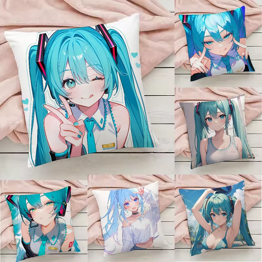 Anime H-Hatsunes M-MikU Kawaii Pillow Case Pillowcase Anti-dustmite Pillow Invisible zipper silky short plush Sofa cushion cover