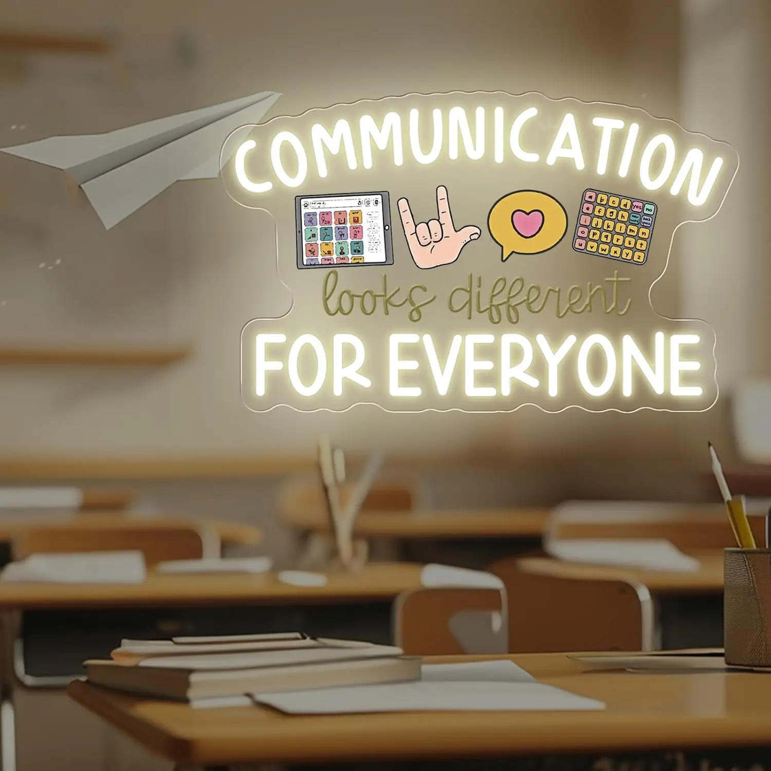 Communication Looks Different For Everyone LED Neon Sign USB Wall Light for Classroom Office Study Christmas Wall Decor Gift