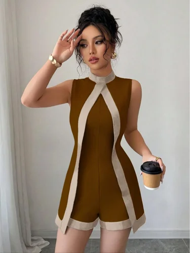 Mono ajustado elegante para mujer, diseño sin mangas y sin espalda, detalles fruncidos de cintura alta, perfecto para fiestas y eventos