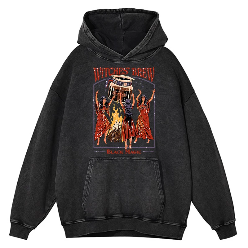 

Retro Distressed Wash Witches Brew Coffee Black Magic Clothes Men Autumn 100% Cotton Sweatshirts Hip Hop Oversized Pullovers