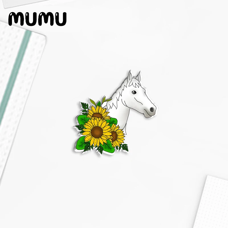 2023 New Horse with Sunflower Lapel Pin Animal Art Acrylic Brooches Handmade Epoxy Jewelry Shirt Bag Badge