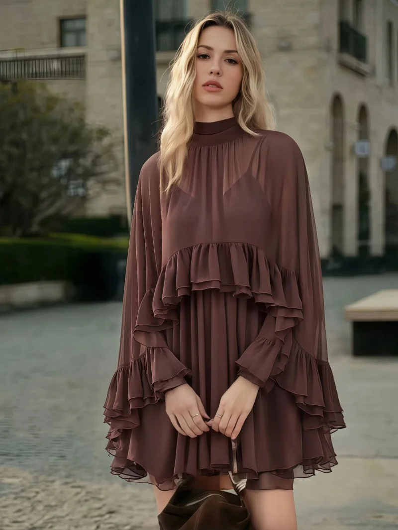 Elegant Chiffon 2 Piece Sets Women Outfit Summer Clothes Women 2026 Cloak Sleeve Smock and Sling Dress Suit Two Piece Dress Sets