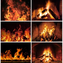 Christmas Fire Fireplace Backdrop Xmas Decorative Fake Fireplace Burning Flame Banner Fire Photo Background for Photography Prop