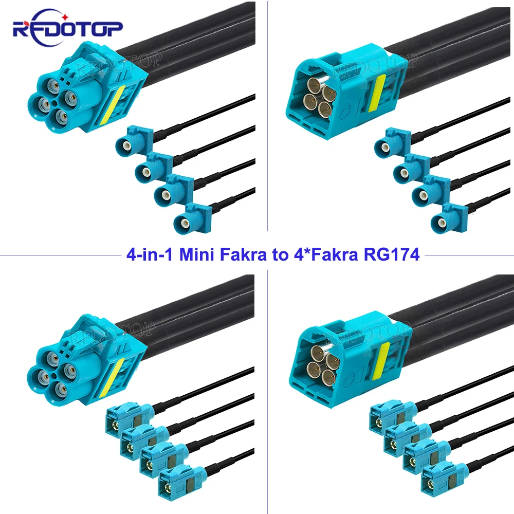 1Pcs RG-174 RSBG Type Replacement 4-in-1 MINI FAKRA to 4 FAKRA Z Male/Female Connector RG174 Coaxial Cable 50 Ohm High Quality
