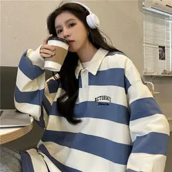 College polo collar stripe fleece female age season American wind coat design feeling Y2K senior feeling restoring ancient coat