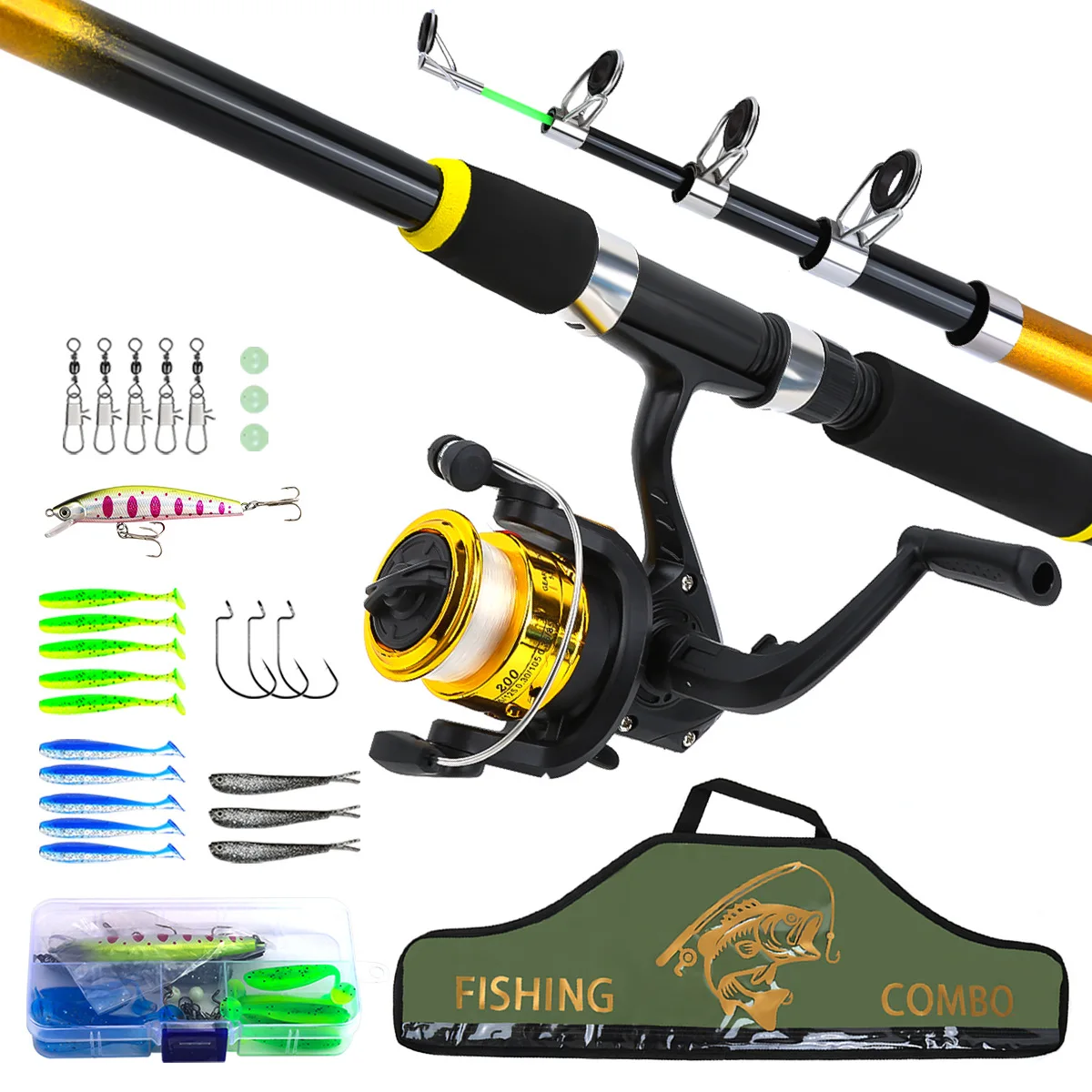 

New Telescopic Fishing Rod Combo Lure Rod Casting Sea Rod Complete Fishing Tackle Set Must Have for Beginner Anglers