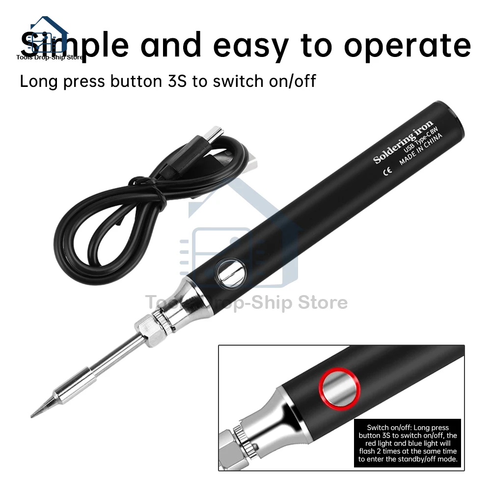 USB Portable Soldering iron TYPE-C interface plug-in model with three level of temperature regulation Welding Pen soldering iron