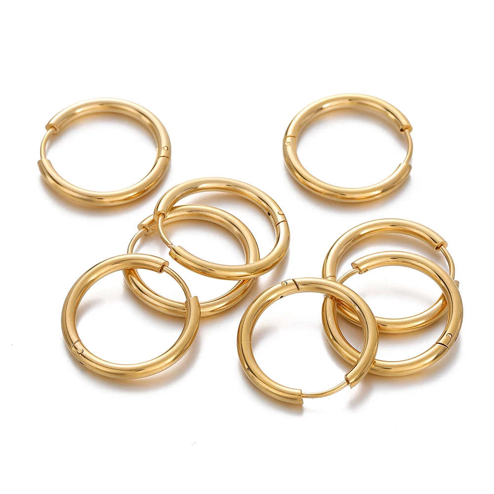 2 pcs 8/10/12/14/16/18mm Stainless Steel Hoop Earrings Women Men Gold Color Small Round Earrings Girl Jewelry Making Accessories view 3