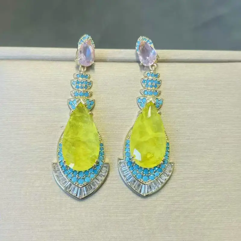 Bilincolor Modischer hellgelber Tropfenohrring für Damen, Hochzeit