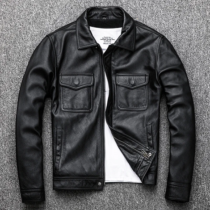 Autumn Winter Natural Top Layer Cow Leather Jacket Men Genuine Leather Man Real Leather Jacket Plus Size 7XL Large Free Shipping