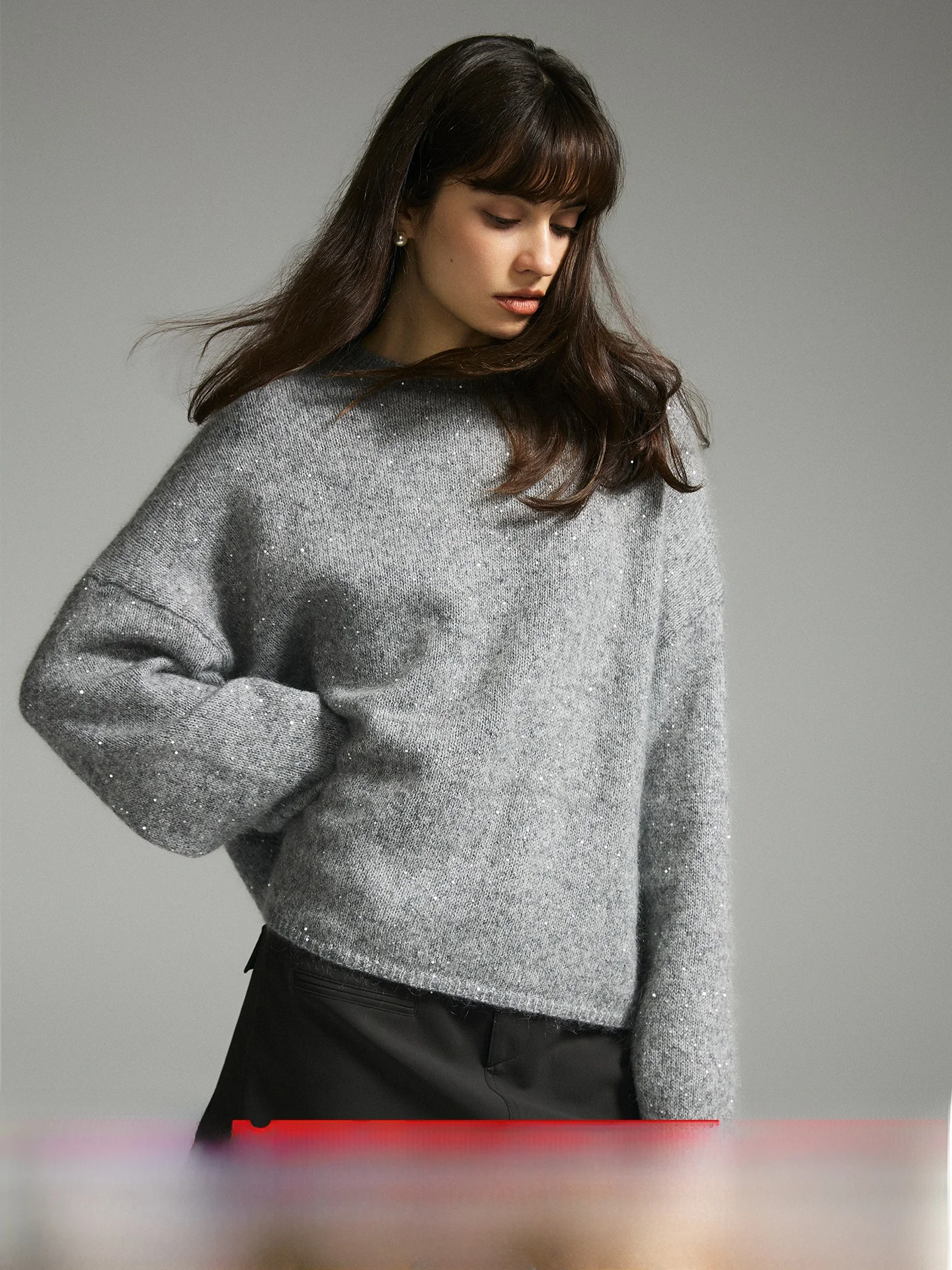 

Sauce Purple Sequin Knit Loose Long Sve round Ne Top Women's Design Sensation Casual Comfortable Knitted Sweater