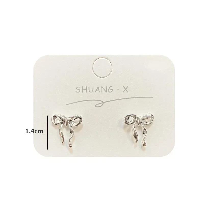 Vintage Metal Bowknot Earrings For Women Sweet Elegant Silver Color Bow Women\'s Stud Earring Christmas Ear Piercing Jewelry
