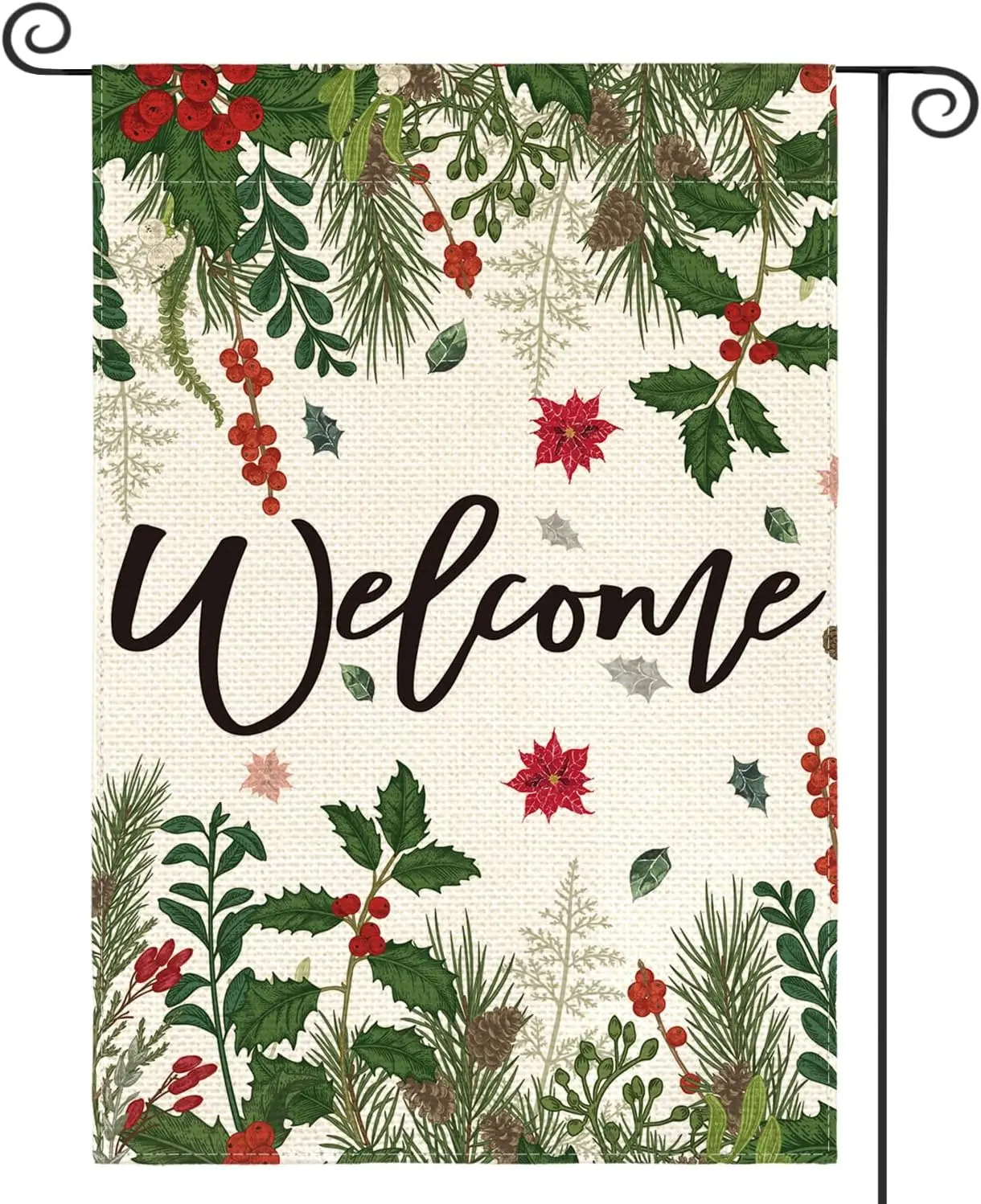 AVOIN colorlife Poinsettia Holly Berries Christmas Garden Flag 12x18 Inch Double Sided Outside, Floral Welcome Winter Holiday Ya