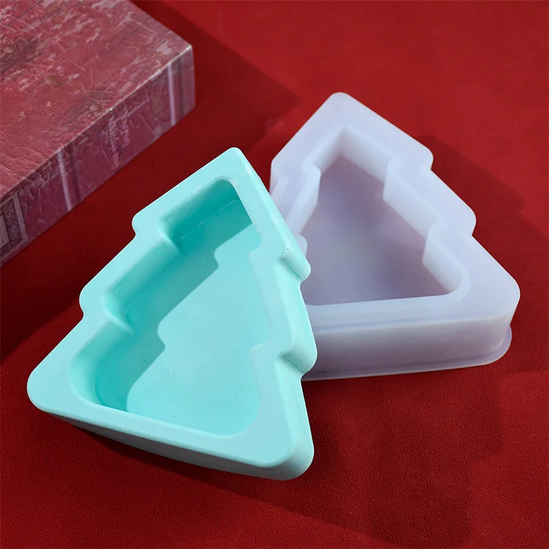 Christmas Tree Shape Concrete Tray Silicone Mold Creative Plaster Vessel Display Tray Gypsum Storage Jar Home Decoration Mould