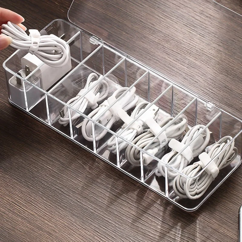 1 Piece Charging Line Cable Storage Box Transparent Data Line Storage Container For Desk Stationery