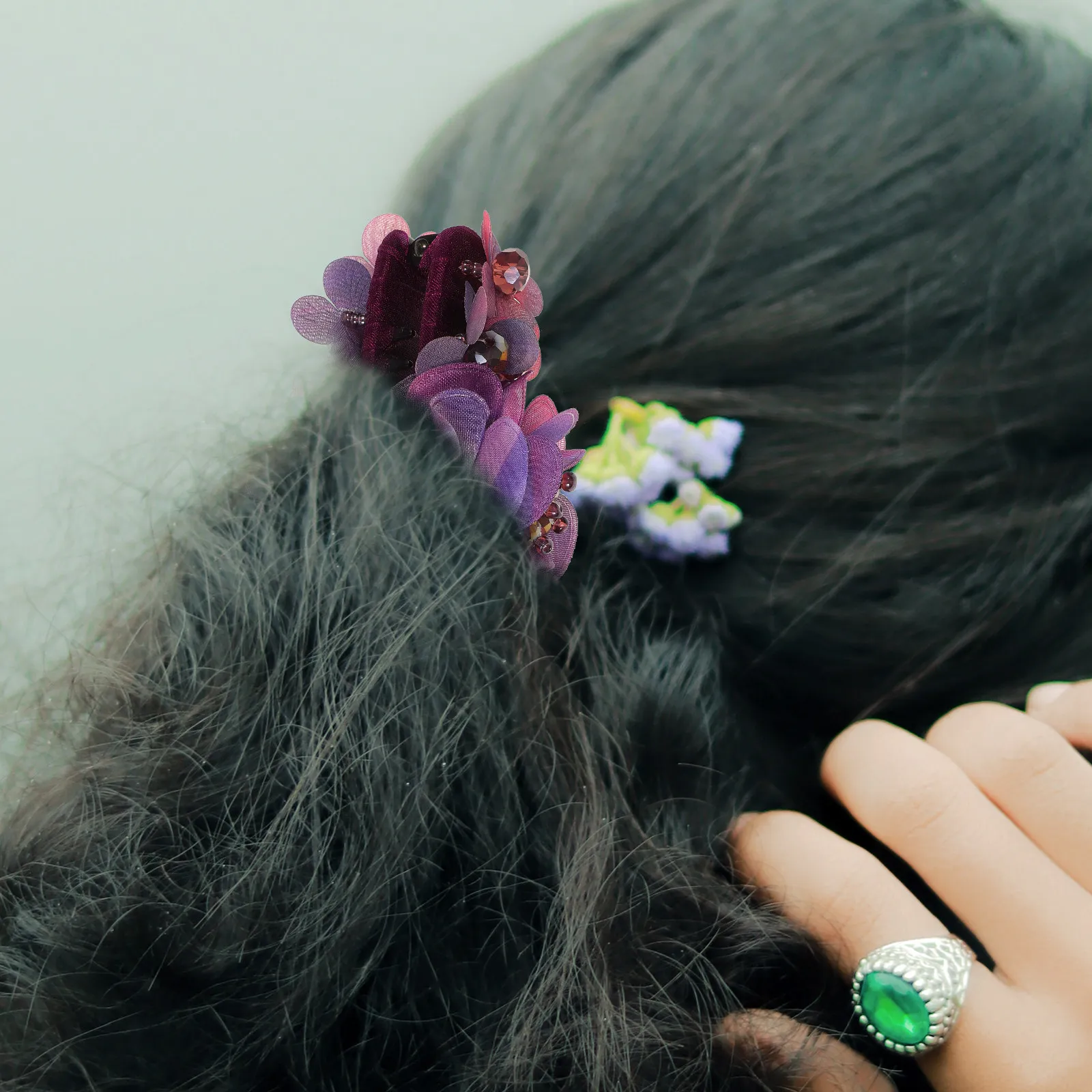 1Pcs Unique Flower Shaped Resin Hair Clip Banana Style Ponytail Holder Updo Claw Clip for Long Hair Women Daily Wear Purple