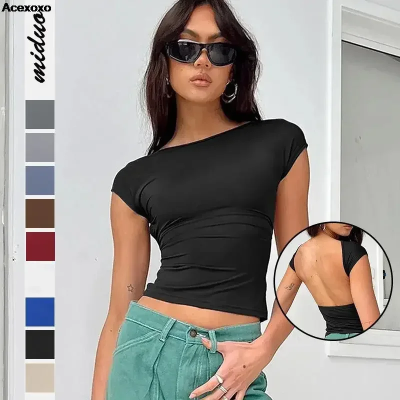 

Summer new women's fashion sexy backless Y2K comfortable breathable moisture absorption sweat slim short-sleeved T-shirt