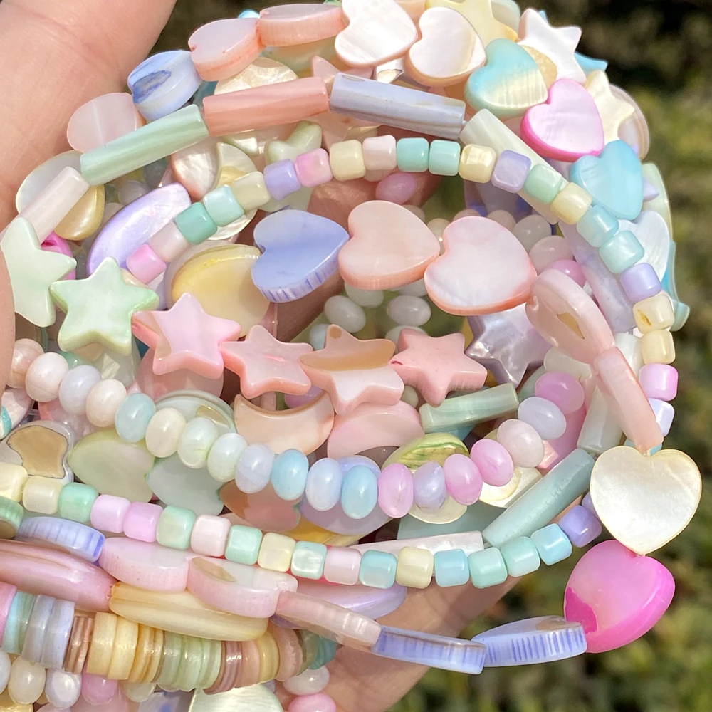Natural Macaron Colorful Shell Beads Love Heart Tube Star Moon Loose Beads For Jewelry Making DIY Bracelet Necklace Accessories