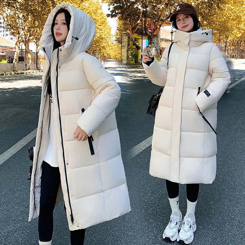 Cotton Padded Women's Knee Over 2026 Winter New Item, Mid to Long Hooded and Cold Resistant Cotton Jacket Cotton Coat Korean