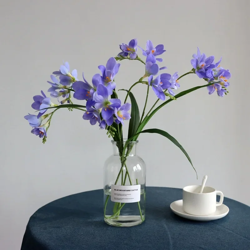 Flor de orquídeas de vainilla Artificial, arreglos florales hidratantes para fiesta de boda, decoración de mesa para el hogar, 3D, 2 ramas, 3 uds.