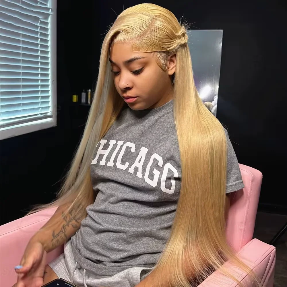 SMILEGIRL Honey Blonde Lace Front Wig Human Hair #27 Color Straight Lace Frontal Wigs 13X6 HD Transparent Lace Wig Pre Plucked with Baby Hair