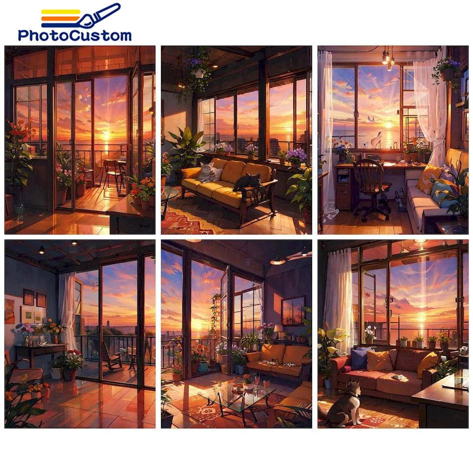 

PhotoCustom Oil Painting By Numbers Landscape For Adults Paints By Number Canvas Modern Painting Kits DIY Gift Home Decor Art