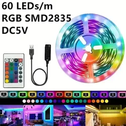 2835 5V Taśma LED RGB 60 diod LED Elastyczna taśma wstążkowa 24-klawiszowy pilot zdalnego sterowania do dekoracji imprez Podświetlenie komputera domowego PC